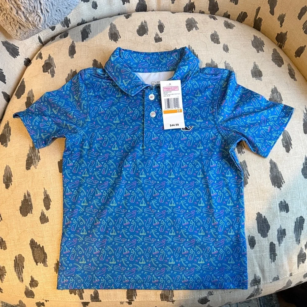 Vineyard Vines Blue Patterned Kids Polo - Picture 1 of 2